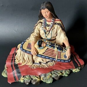 Native Mother and Child Figurine - Beige and Red Home Art
